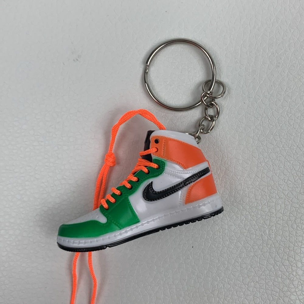 Nike Mini Sneaker Keychain White Green & Orange Laces with Key Ring